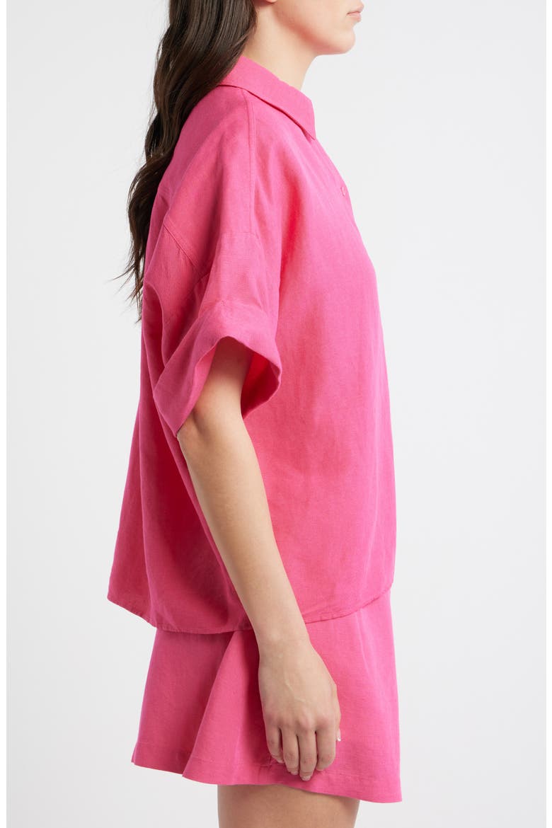 Bisenas Linen Blend Button-Up Shirt, Alternate, color, MAGENTA