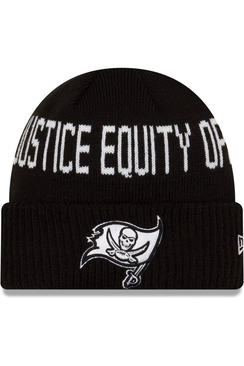 Men's New Era Black Tampa Bay Buccaneers Team Social Justice Cuffed Knit Hat, Main, color, Black