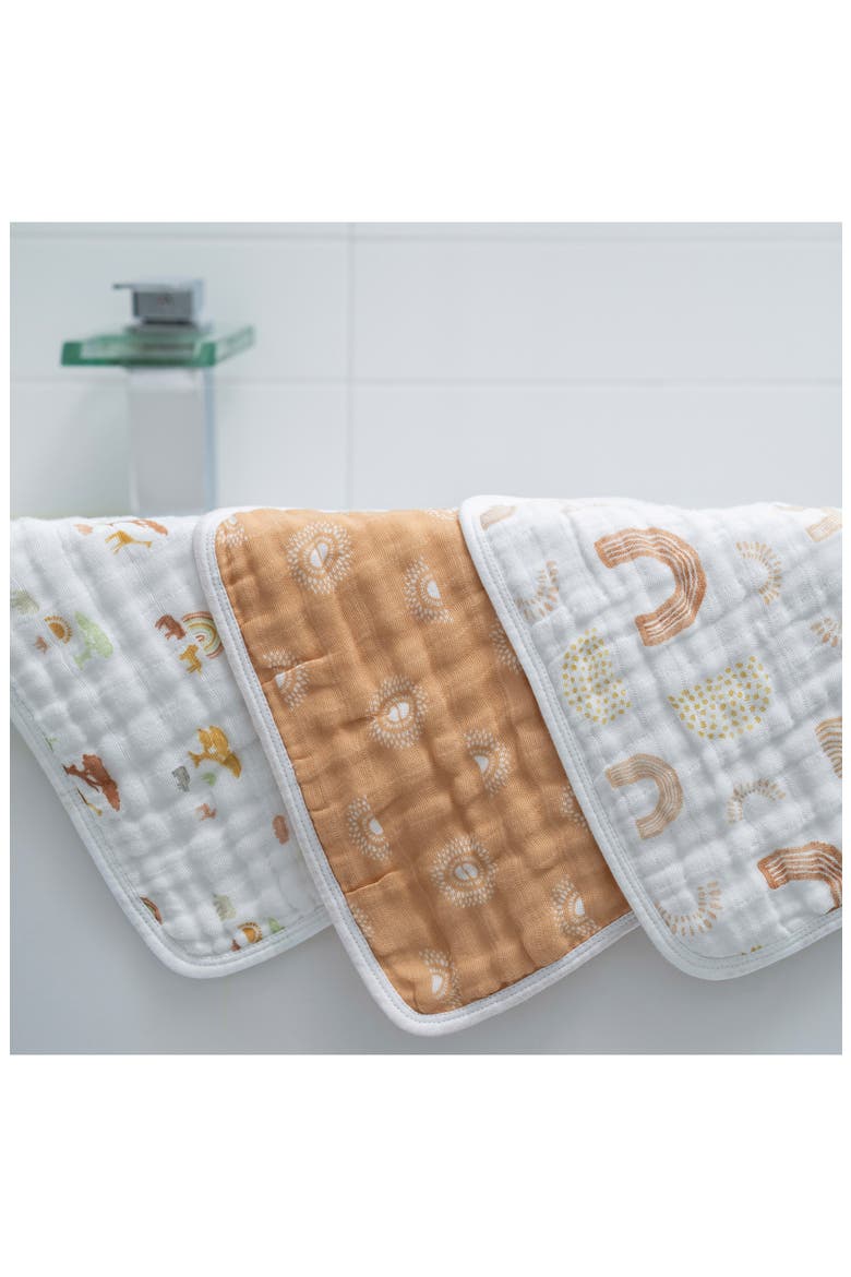 3-Pack Assorted Cotton Muslin Washcloth Set, Alternate, color, KEEP RISING TAN