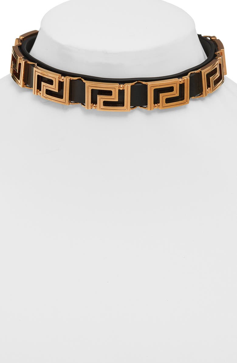 Versace Greca Leather Choker Necklace, Main, color, 