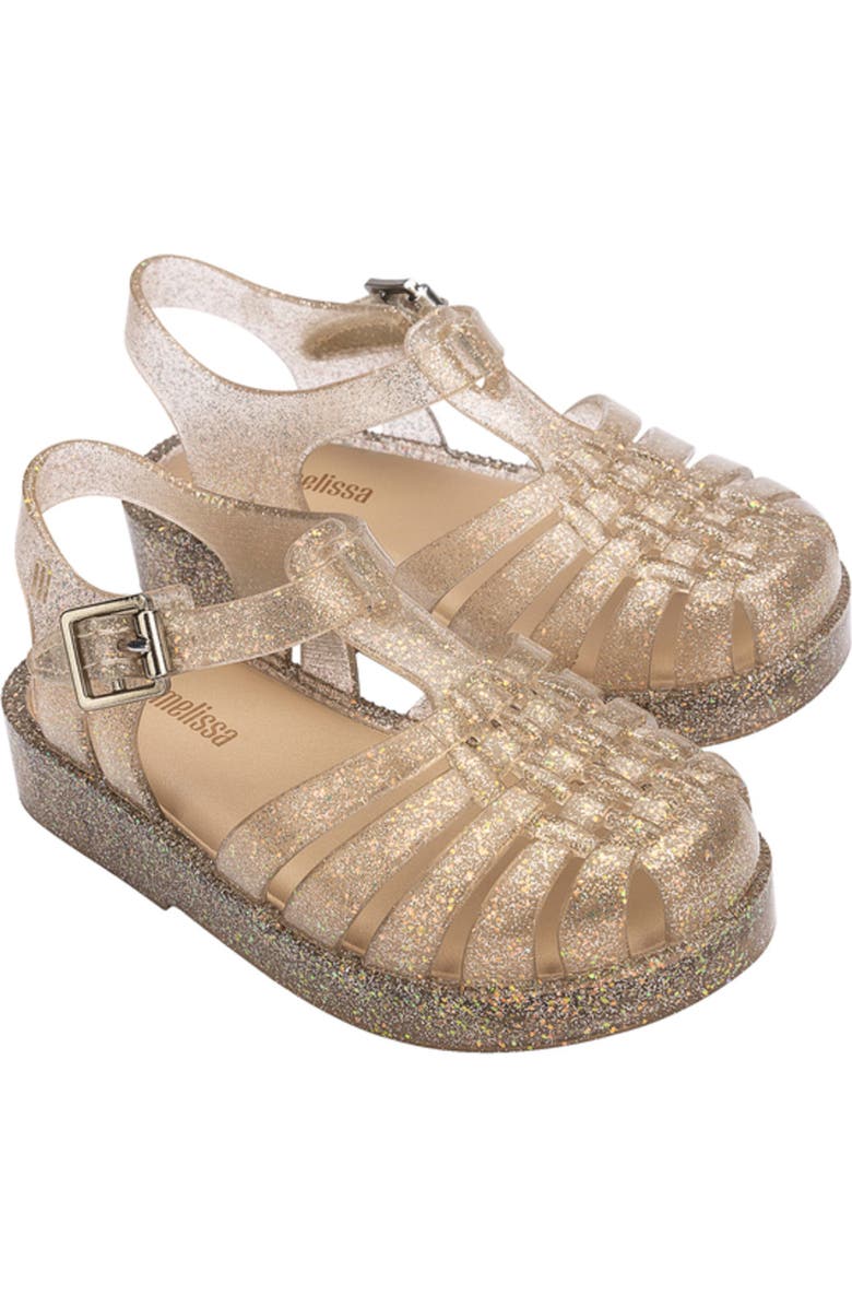 Mini Melissa Kids Mini Posses Sandal, Main, color, Beige Silver Glitter
