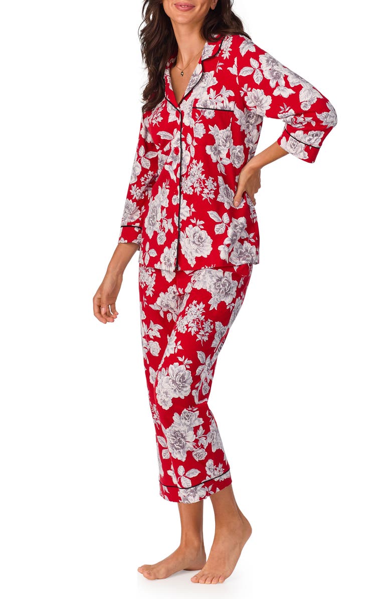 BedHead Pajamas Print Stretch Organic Cotton Jersey Crop Pajamas, Alternate, color, 