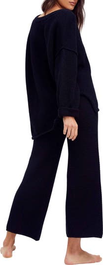free-est Hailee Waffle Stitch Long Sleeve Top & Wide Leg Pants Knit Set