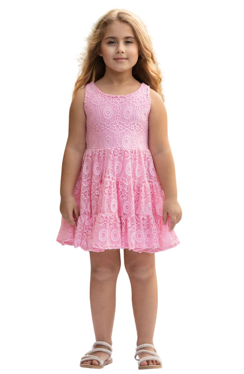 Mia Belle Girls Girls Floral Lace Tiered Ruffle Dress, Main, color, Pink