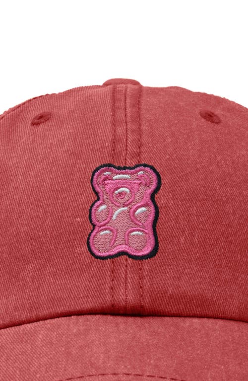 Dalix Pink Gummy Embroidered Casual Cap In Washed Red