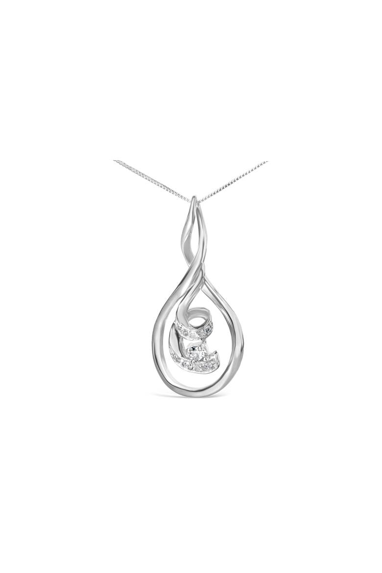 Espira 10K White Gold 1/8 cttw Round Cut Diamond Layered Spiral Pendant Necklace, Alternate, color, White