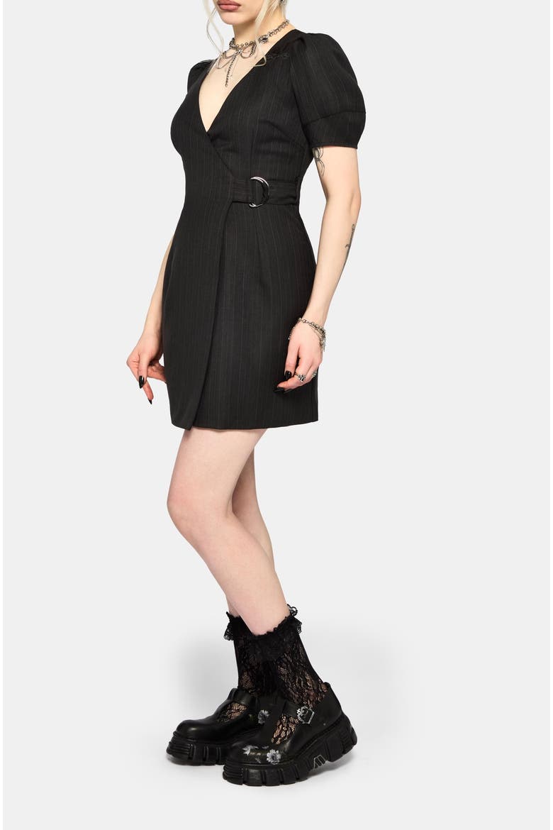 Meliora Wrap Embroidered Mini Dress, Alternate, color, Black