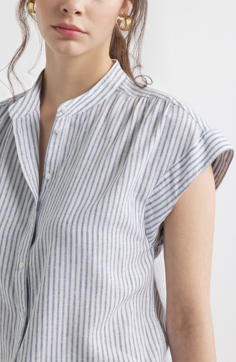 Caslon<sup>®</sup> Stripe Linen Blend Short Sleeve Button-Up Shirt, Alternate, color,