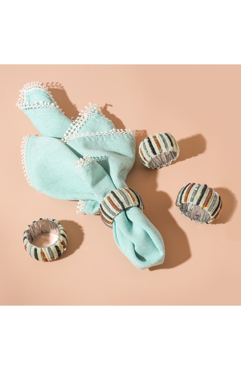 Tiramisu Tierra Striped Set of 4 Napkin Rings, Alternate, color, Gold/ Silver