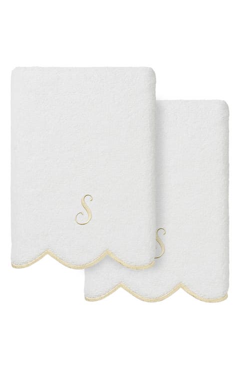 Adornia Scallop Set of 2 Monogrammed Hand Towels