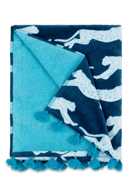 Matouk Schumacher Leaping Leopard Beach Towel In Navy