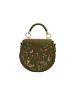 Fable England Charlotte Meadow Scene Embroidered Faux Suede Saddle Purse