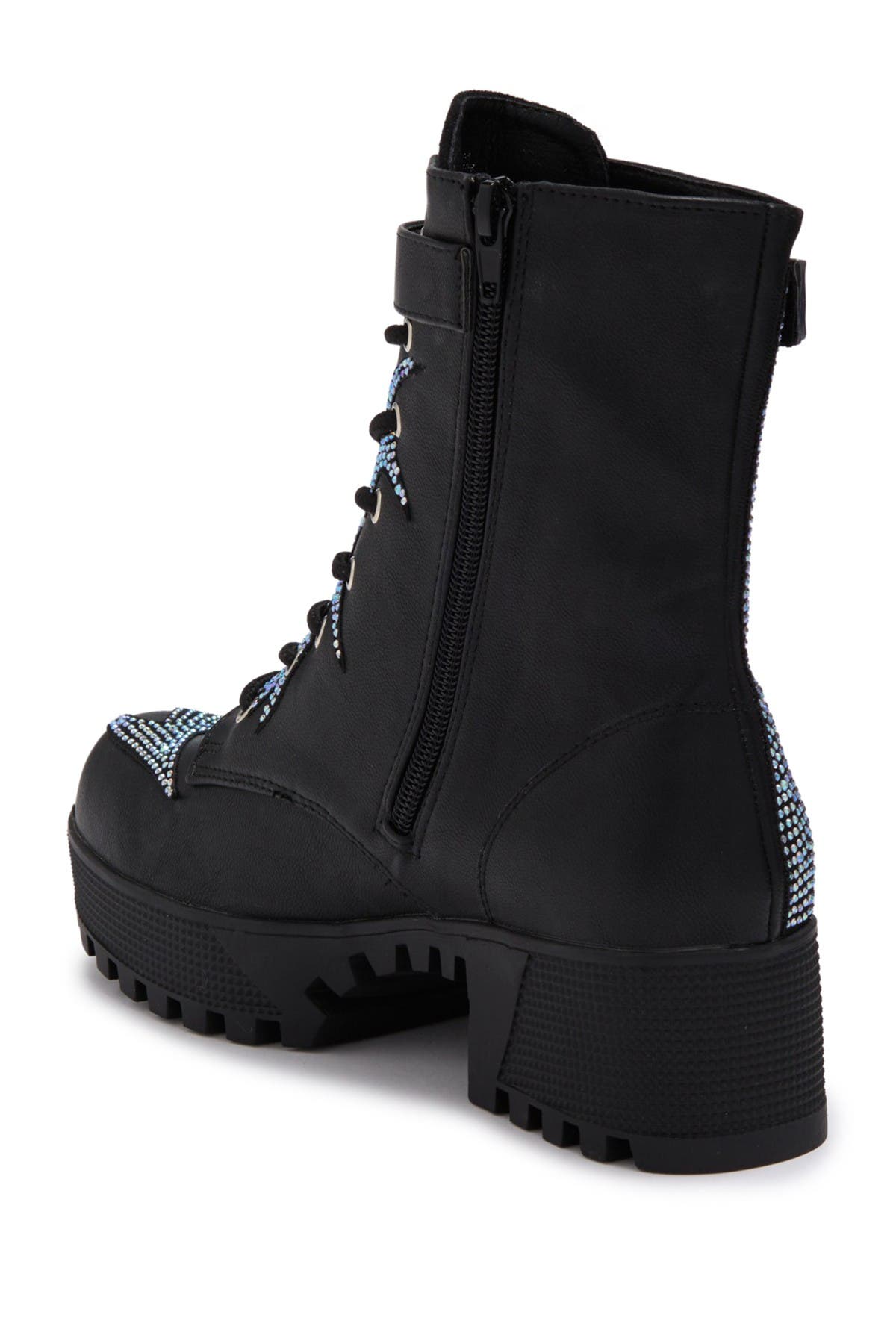 CHASE AND CHLOE Rhinestone Lug Sole Combat Boot, Alternate, color, 