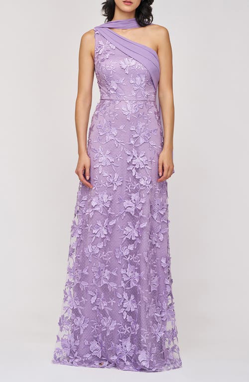 Js Collections Nola Embroidered Floral Scarf Detail One-shoulder Gown In Purple