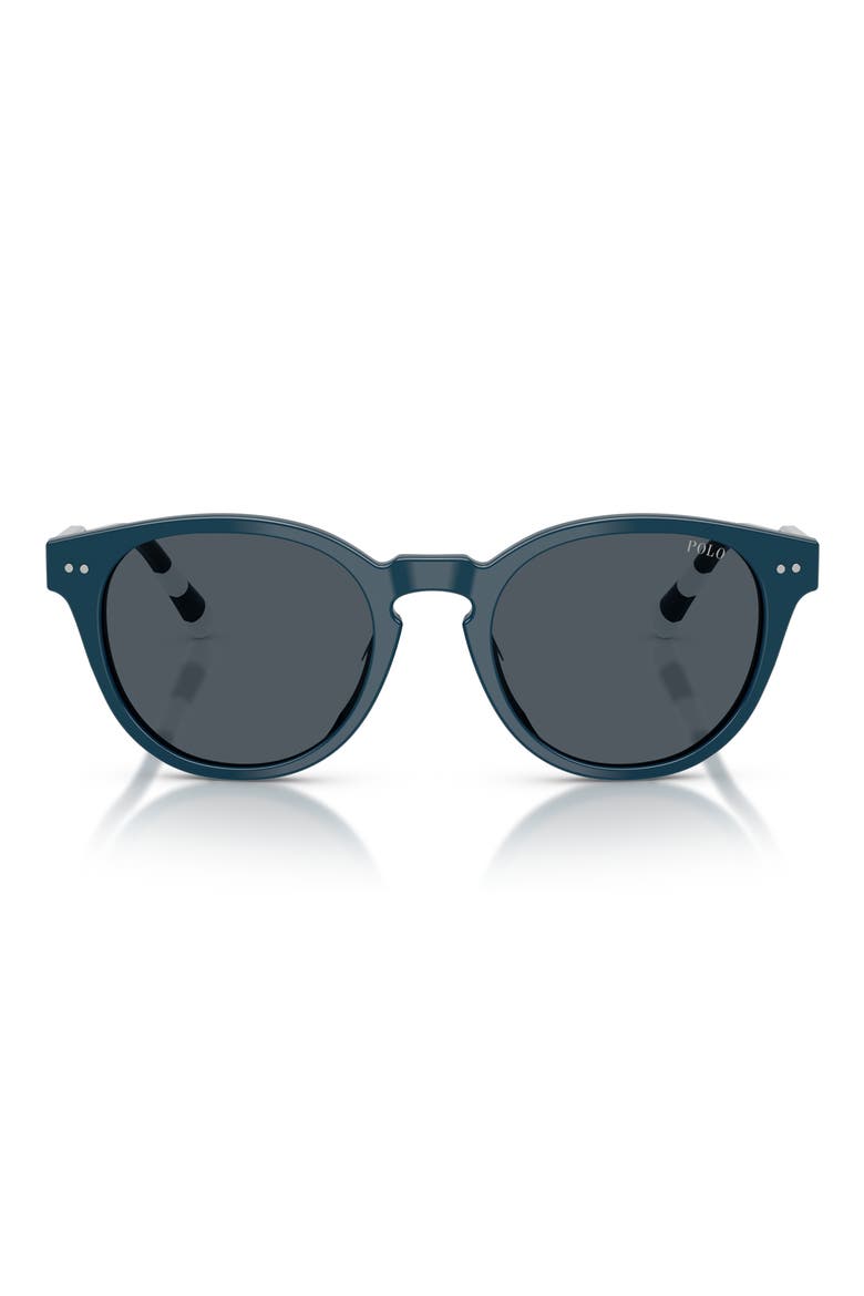 52mm Round Sunglasses, Main, color, SHINY BLUE / DARK GREY