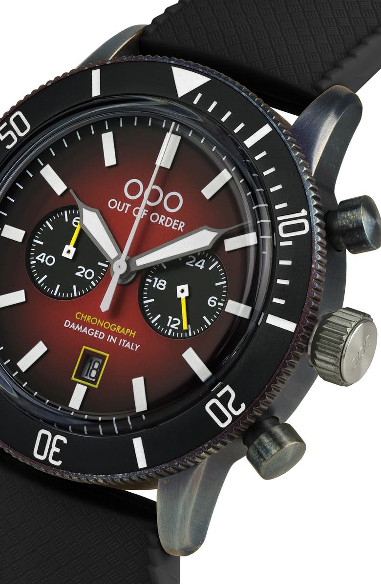 OUT OF ORDER Pilot Cronografo Chronograph Silicone Strap Watch, 43mm, Alternate, color, Red