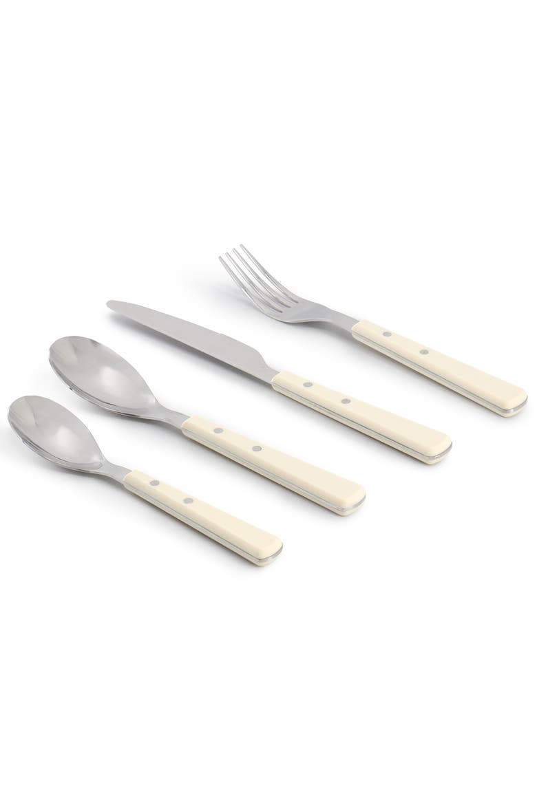 32 Piece Stoneware Dinnerware and Flatware Combo Set, Alternate, color, White