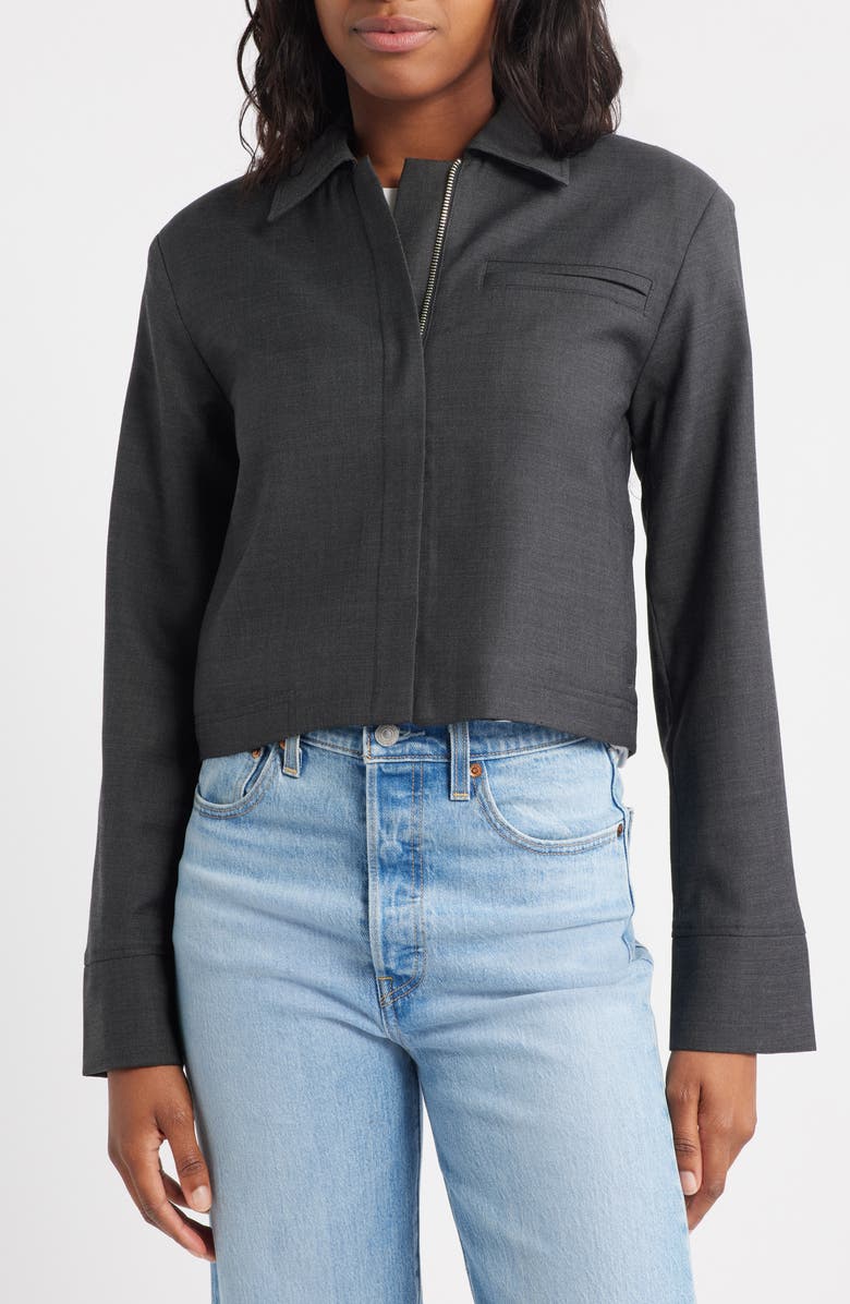 Topshop Crop Zip Jacket, Alternate, color, Charcoal