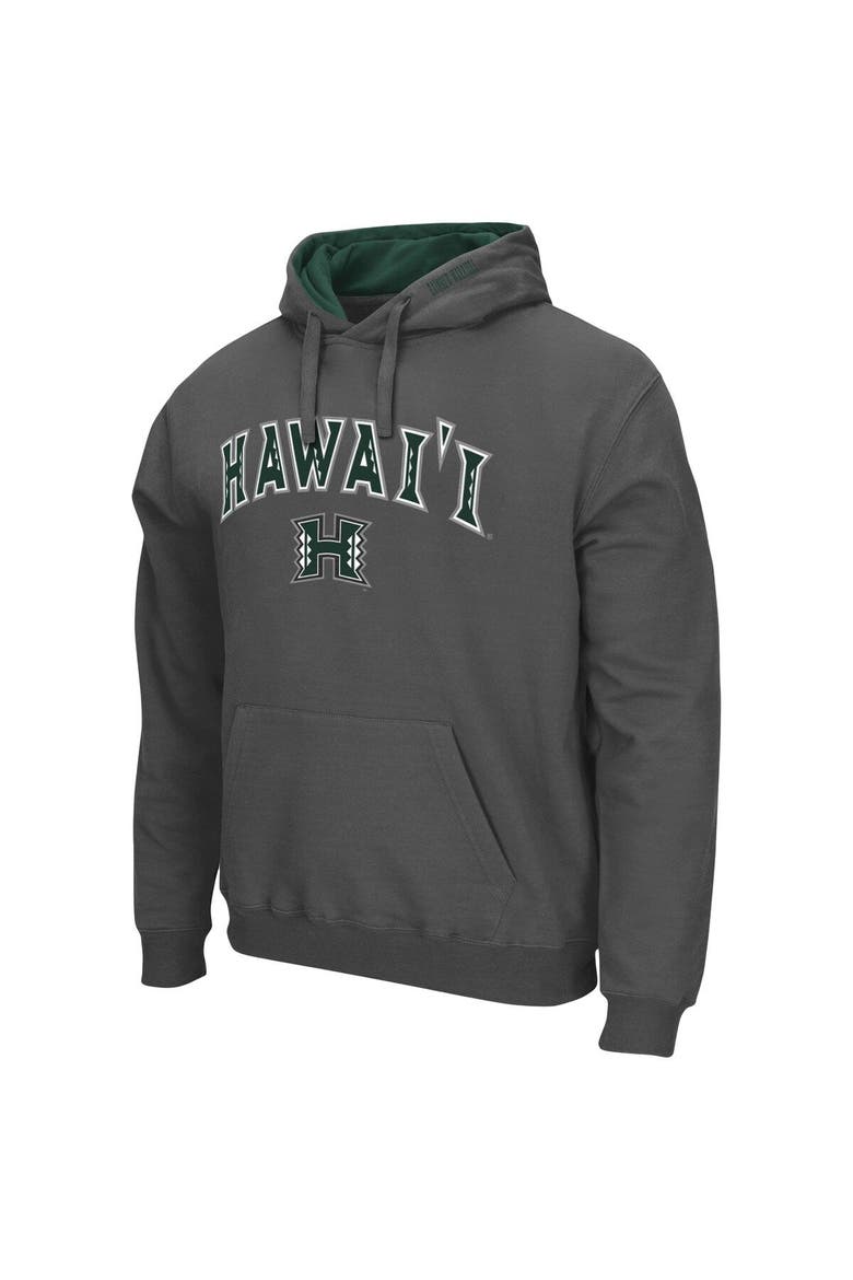 Men's Colosseum Charcoal Hawaii Warriors Arch and Logo Pullover Hoodie, Alternate, color, Charcoal