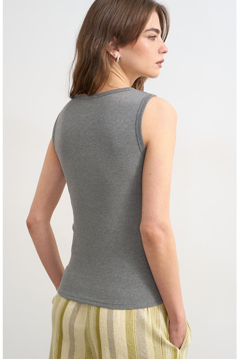 V-Neck Stretch Cotton Rib Tank, Alternate, color, GREY