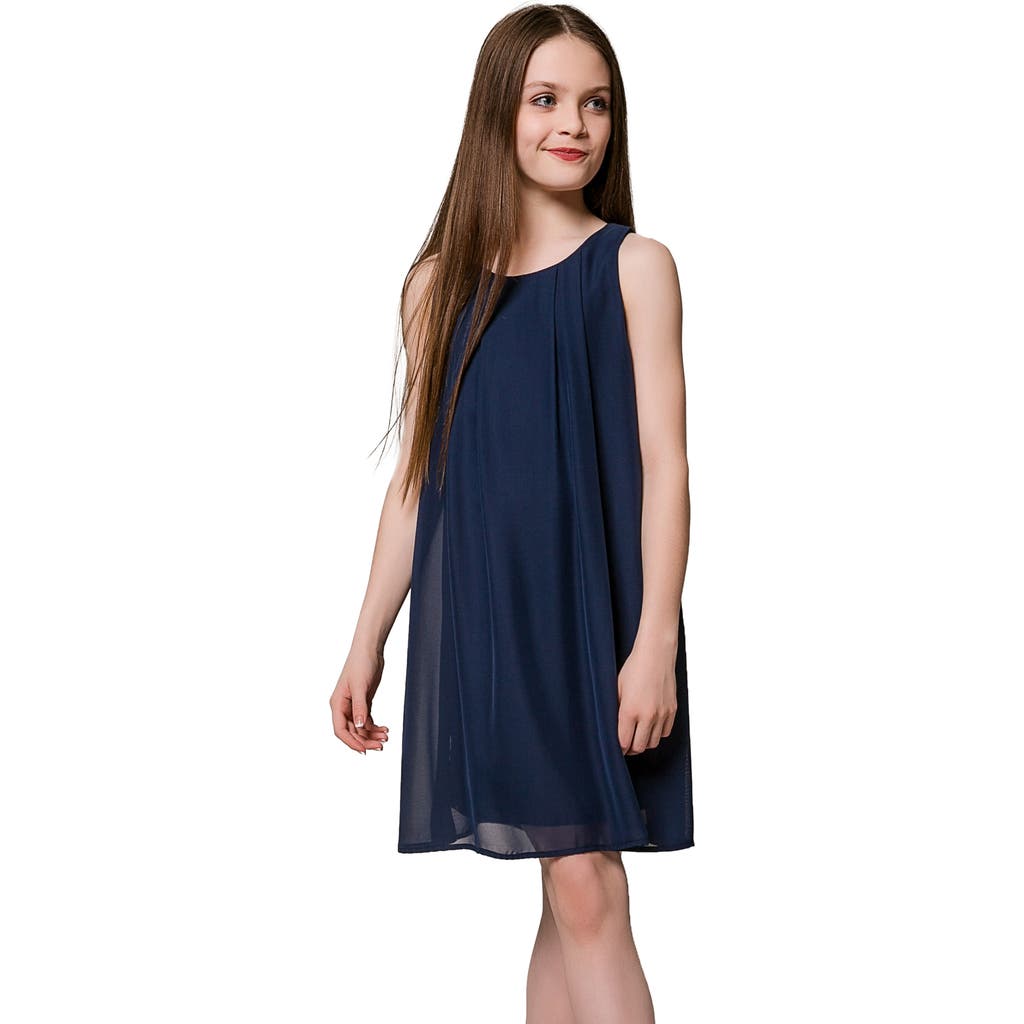 Un Deux Trois Chiffon Shift Dress In Blue