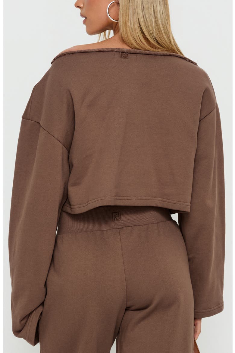 Retreat Raw Edge One-Shoulder Sweatshirt, Alternate, color, COCOA