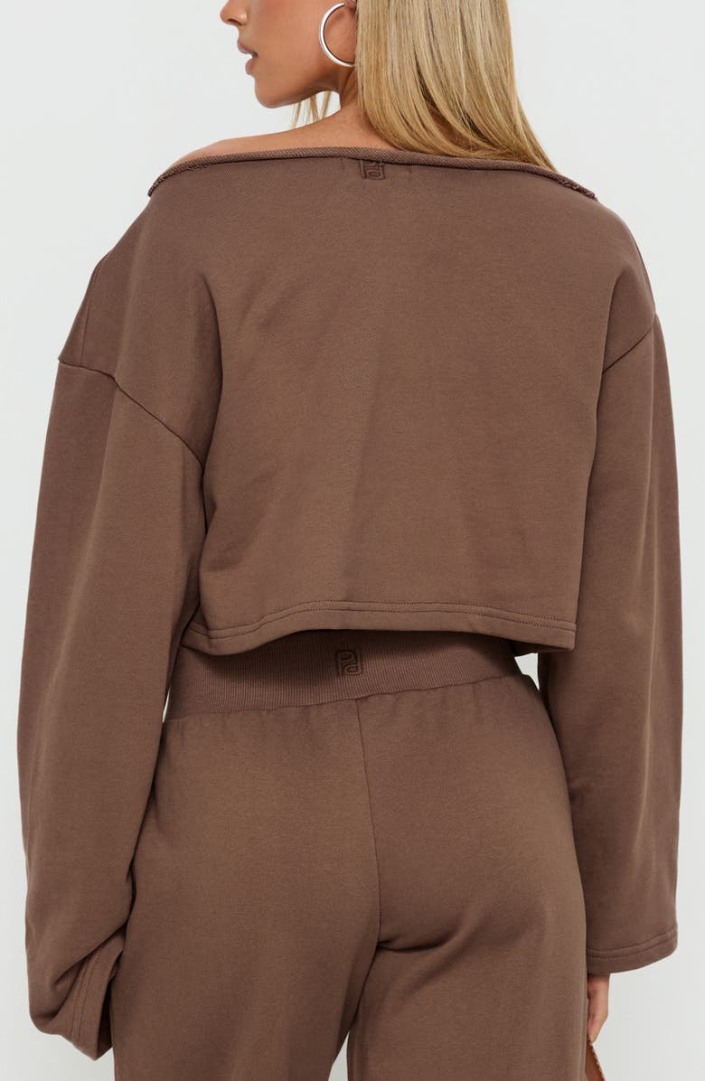 Princess Polly Retreat Raw Edge One-Shoulder Sweatshirt, Alternate, color, Cocoa
