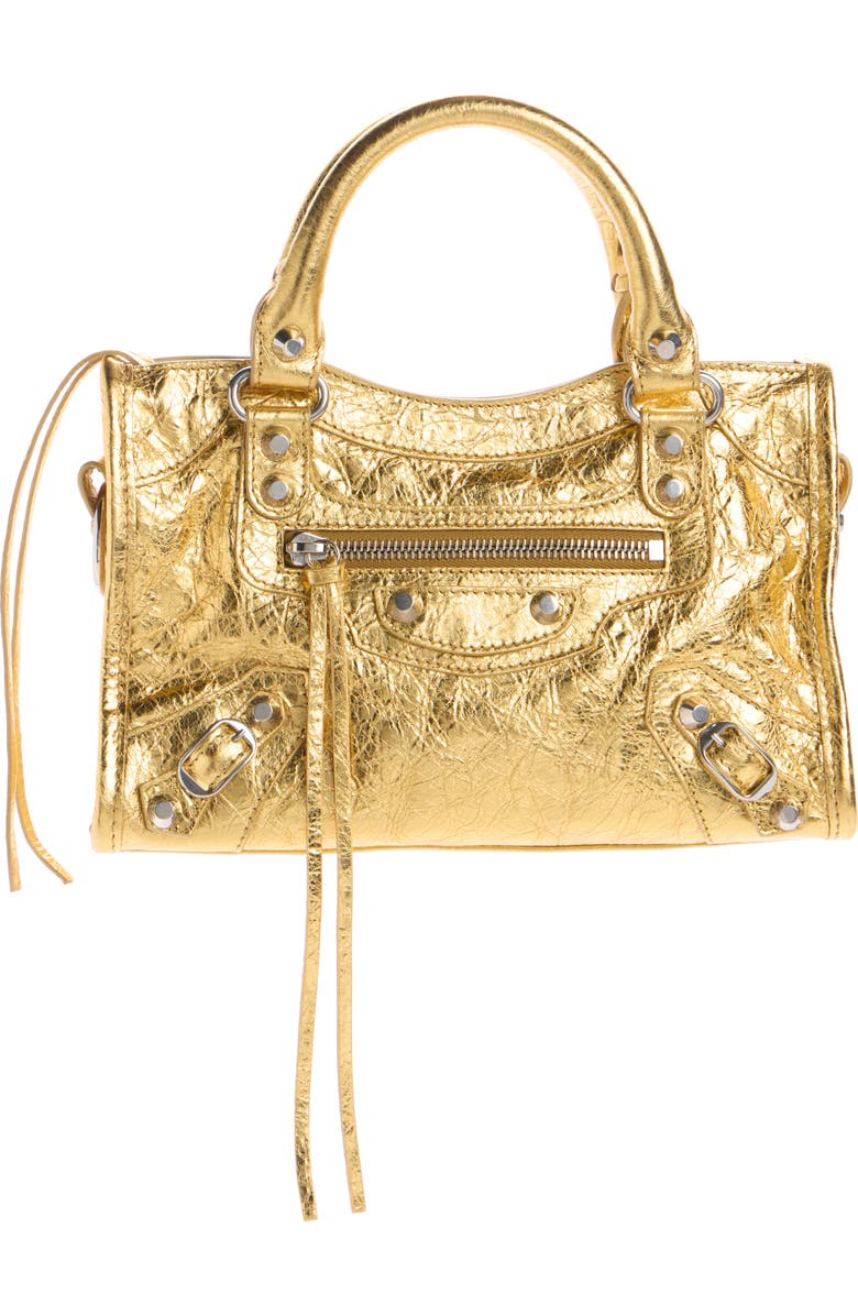 Balenciaga Mini Le City Metallic Lambskin Leather Handbag, Main, color, 8027 Gold