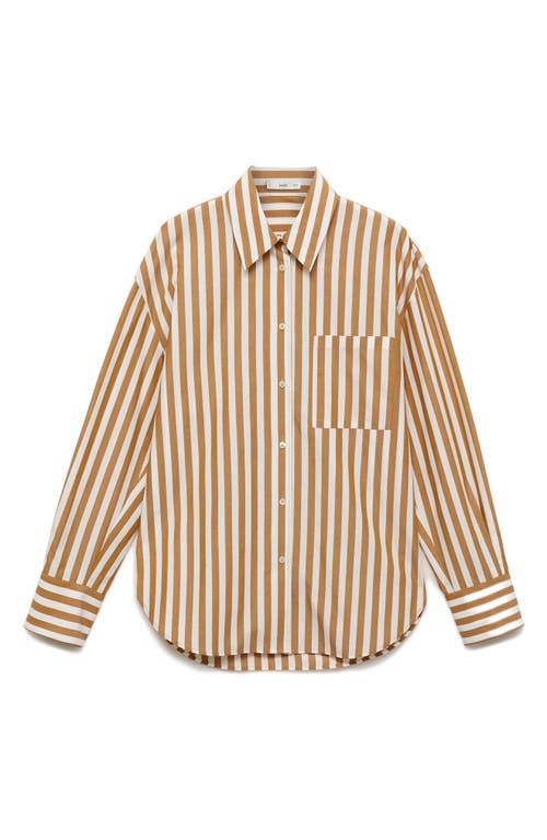 Mango Oversize Stripe Button-up Shirt In Nude
