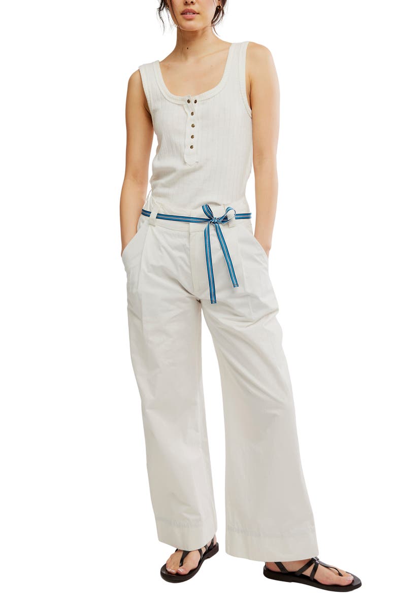Free People Buckle Belt Cotton WIde Leg Pants, Alternate, color, Snow White