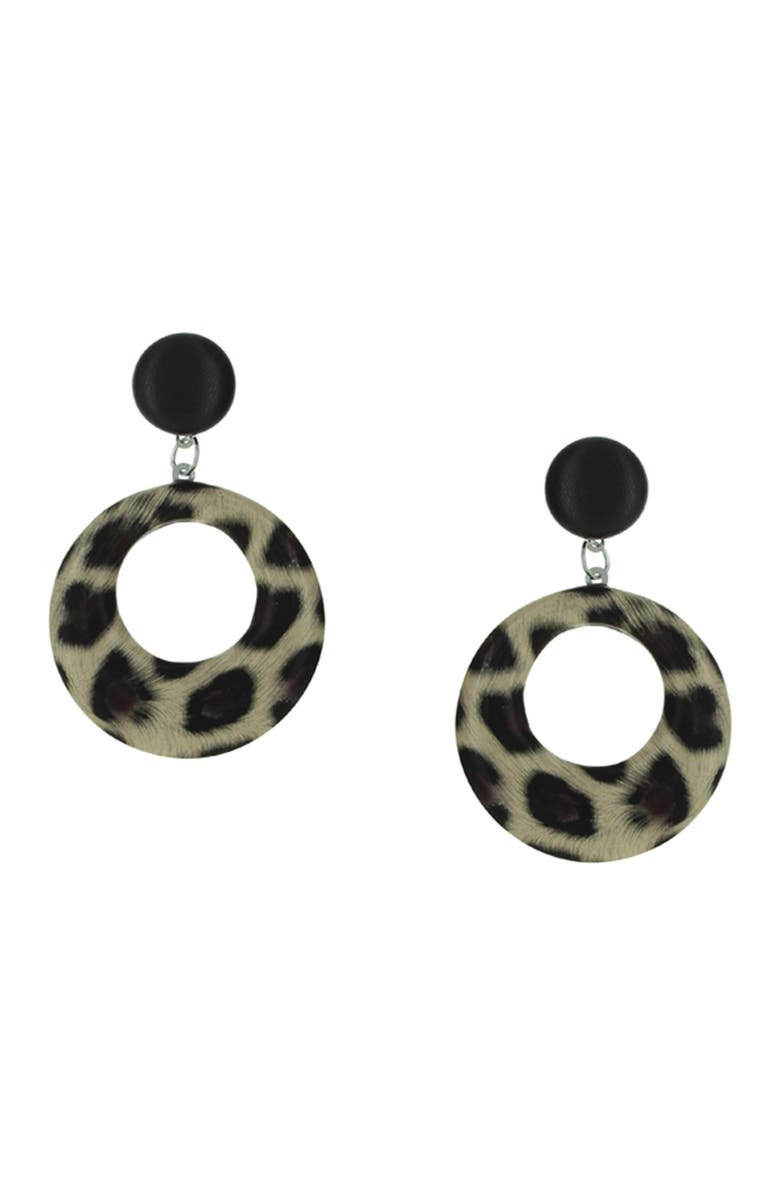 OLIVIA WELLES Neva Leopard Print Earrings, Main, color, Black/ Brown