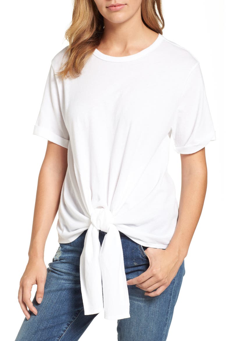 Tie Front Tee, Main, color, WHITE