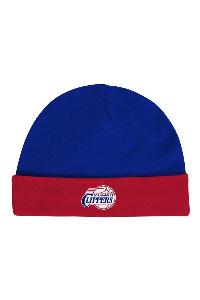 Newborn & Infant Mitchell & Ness Royal/Red LA Clippers 3-Piece Hardwood Classics Bodysuits & Cuffed Knit Hat Set, Alternate, color, Royal
