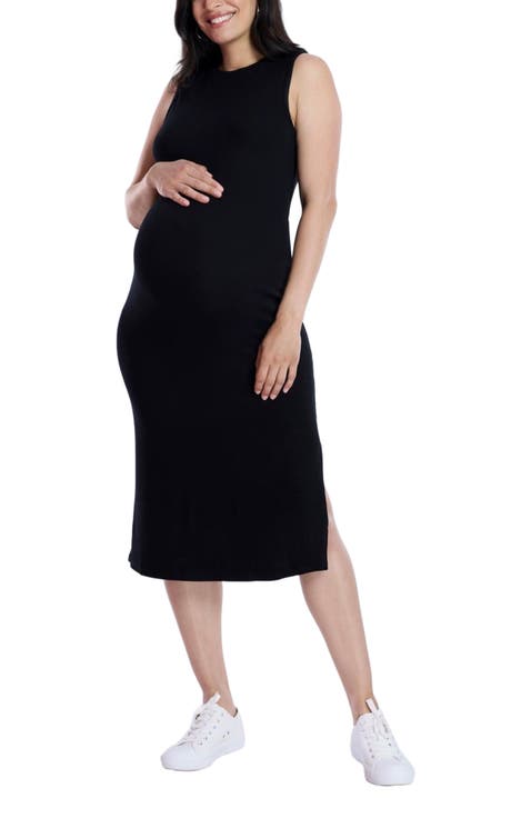 Crew Neck Rib Knit Sleeveless Midi Dress