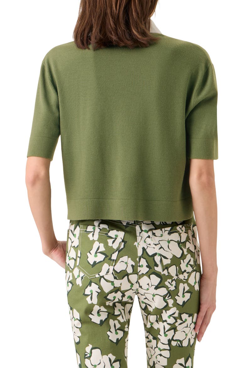 Relaxed Fit Short Sleeve Virgin Merino Wool Cardigan, Alternate, color, GREEN TEA-IVORY