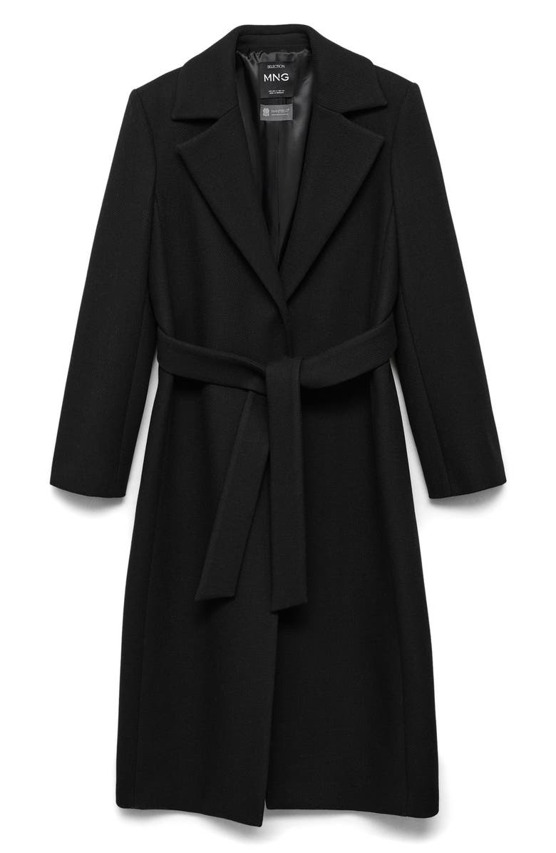 MANGO Dolce Wool Blend Wrap Coat with Removable Faux Fur Collar, Alternate, color,