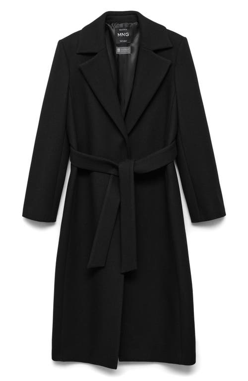 MANGO MANGO DOLCE WOOL BLEND WRAP COAT WITH REMOVABLE FAUX FUR COLLAR 