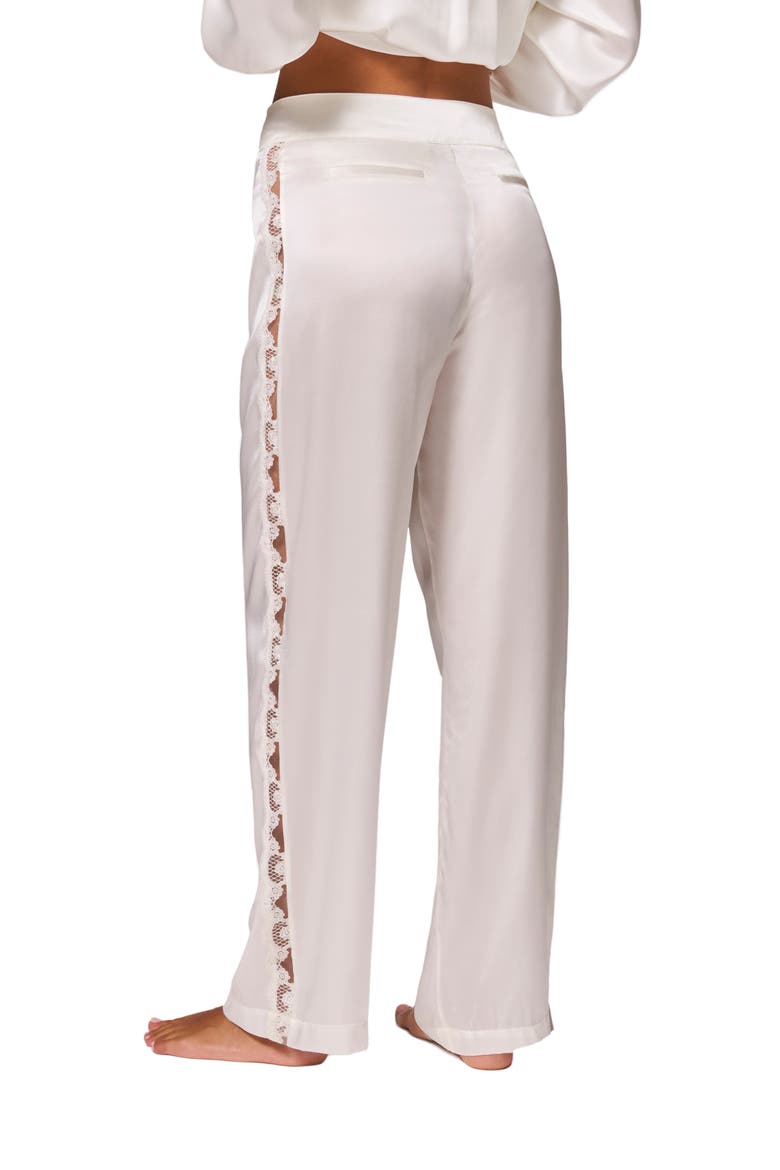 Love Me Lace Trim Silk Blend Pants, Alternate, color, IVORY