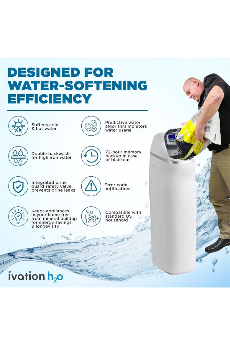H2O 40,000 Grain Water Softener System, Whole House Water Softener w/Patented Ceramic Discs, Alternate, color, White