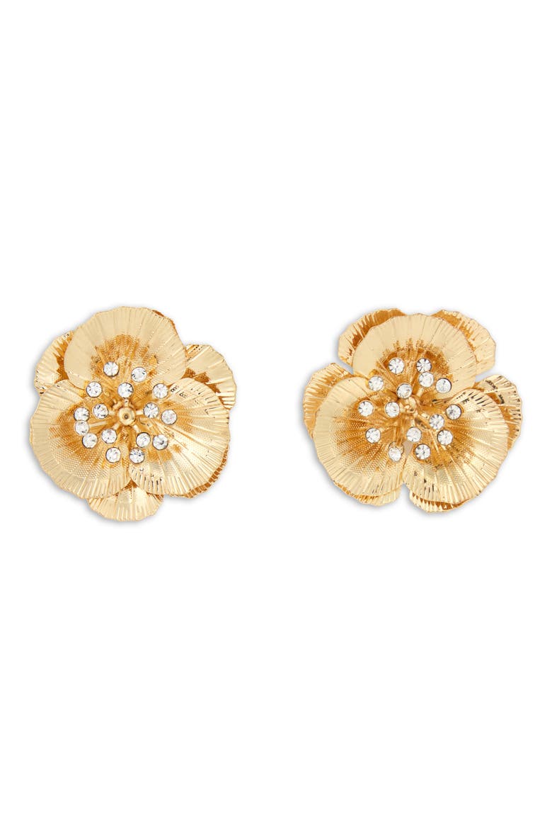 Crystal Flower Earrings, Main, color, GOLD