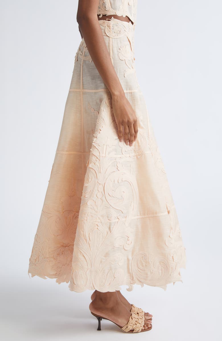 Zimmermann Rebellion Filigree Linen & Silk Midi Skirt, Alternate, color, Peach