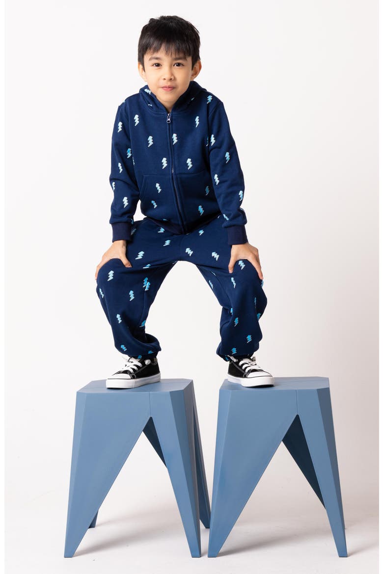 Kids' Lightning Bolt Print Zip Hoodie, Alternate, color, BLUE