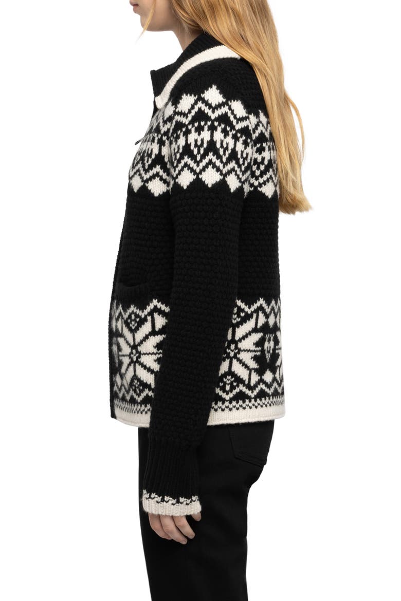 Gildas Pattern Front Zip Wool & Cashmere Cardigan, Alternate, color, BLACK