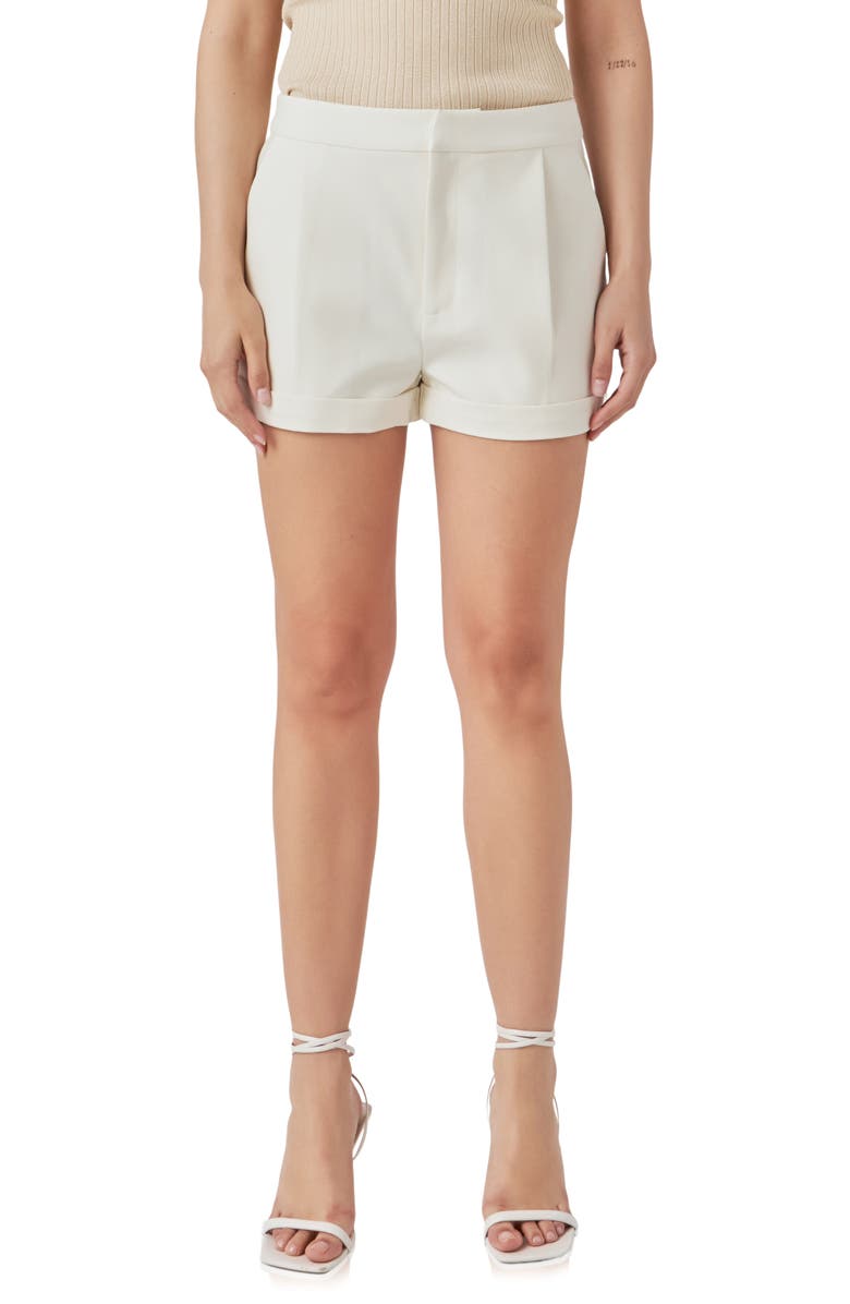 Endless Rose Pleated Low Rise Shorts, Main, color, Ecru