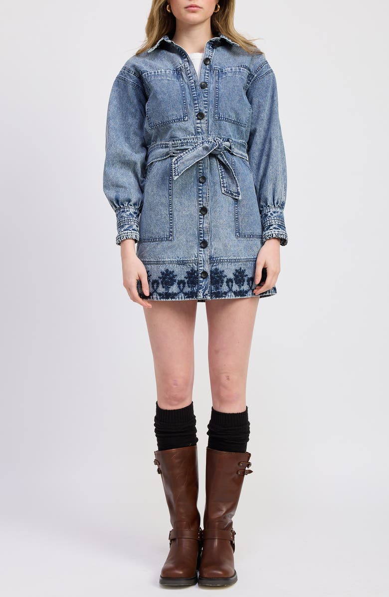 JACQUIE THE LABEL Elodie Embroidered Long Sleeve Denim Minidress, Main, color, Vintage Blue