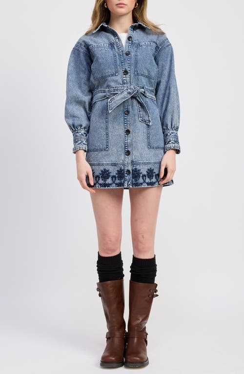 Jacquie The Label Elodie Embroidered Long Sleeve Denim Minidress In Blue