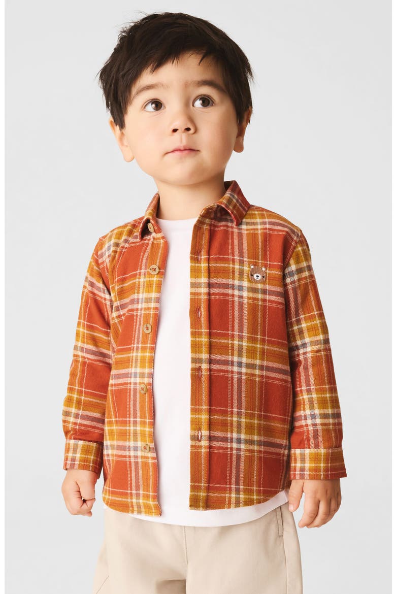 Kids' Bear Emblem Plaid Shirt, Alternate, color, ORANGE