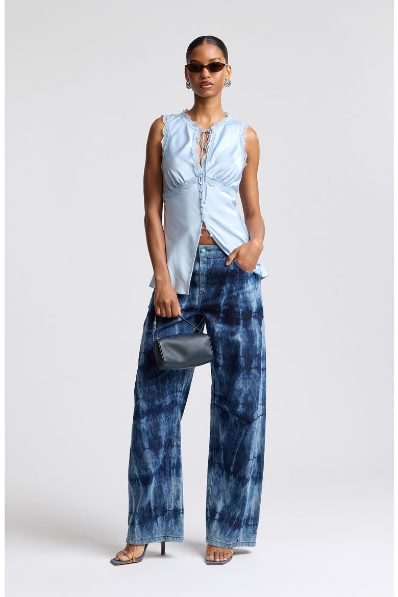 Tie Dye Mid Rise Curved Wide Leg Jeans, Alternate, color, NAVY TIEDYE