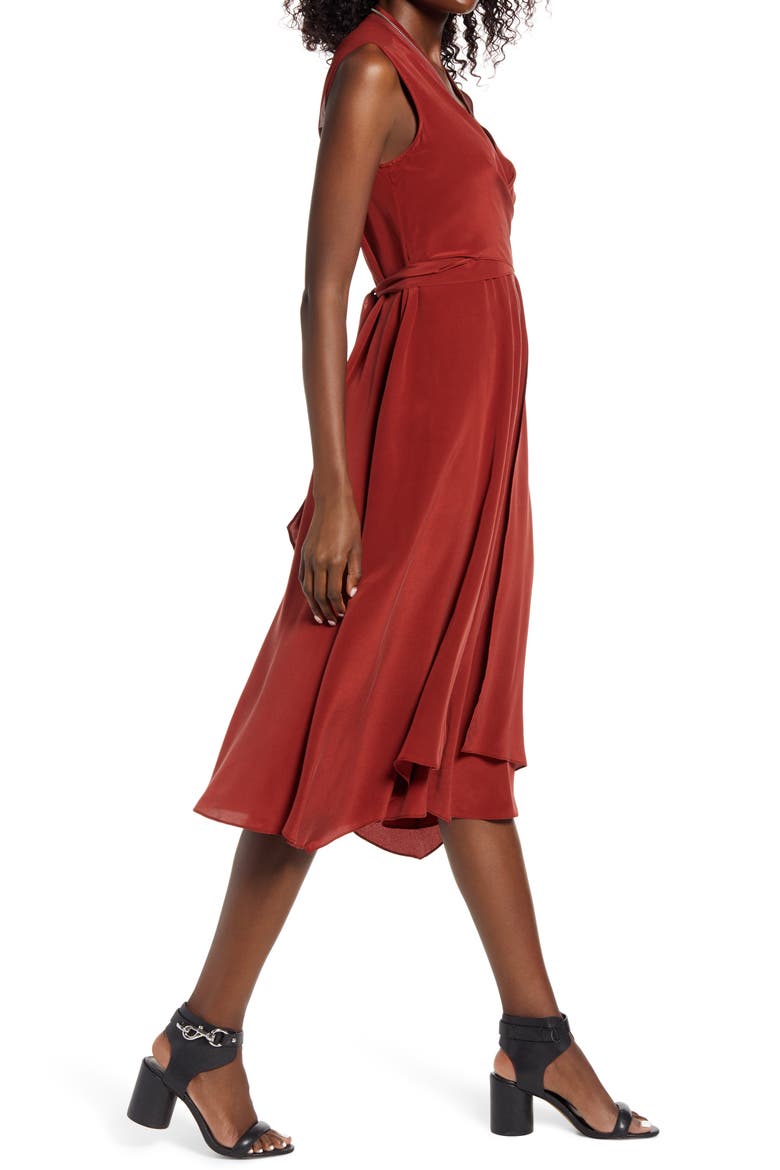 Jayda Exposed Zip Sleeveless Silk Dress, Alternate, color, RUST RED