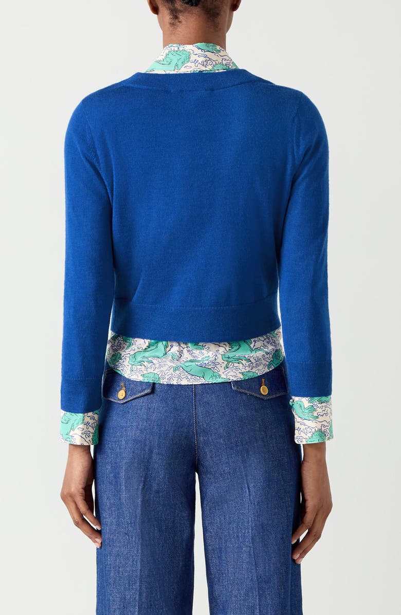 LK Bennett Connie Merino Wool Cardigan, Alternate, color, Blue